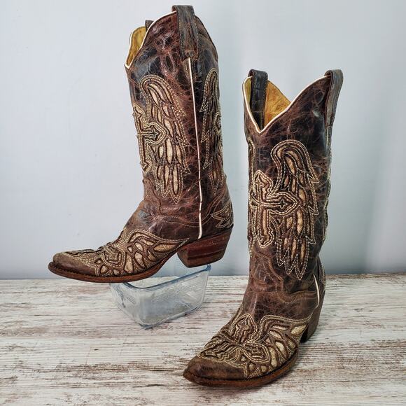 Botas Don Pedro Glitter Cross Inlay Western Boots Mex 22.5 US 5.5 - Picture 1 of 9